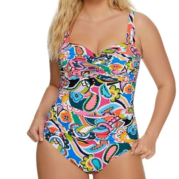 Bleu Rod Beattie Paisley Floral Print Shirred Bandeau One Piece Swimsuit… - Picture 14 of 16